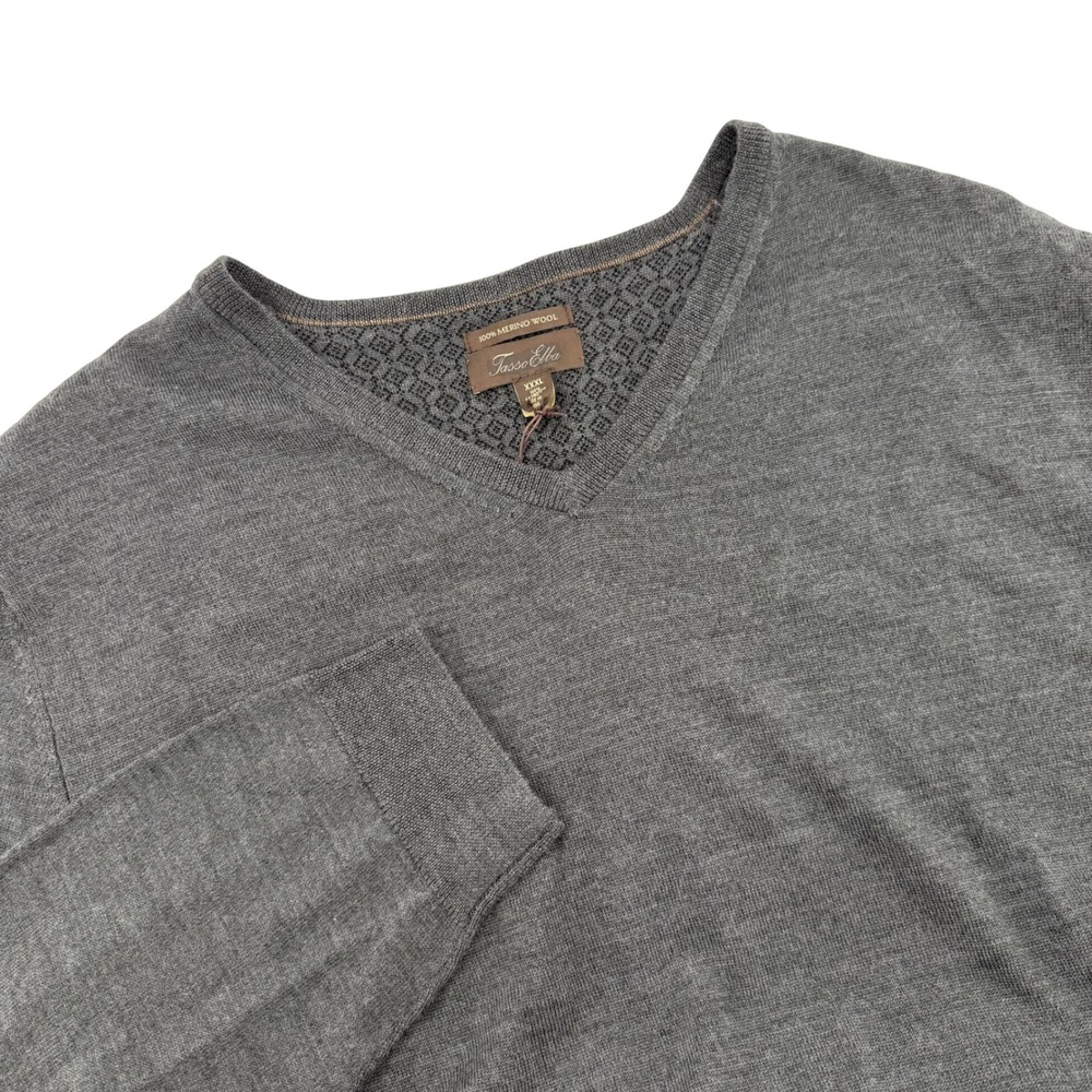 Tasso Elba Mens V Neck Sweater XXXL 100% Extrafine Merino Wool Dark Gray